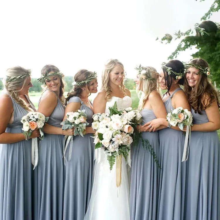 Guanzhou Factory Convertible Multiwrap Maternity Bridal Gowns Wedding Dresses Plus Size Dusty Blue Infinity Bridesmaid Dress