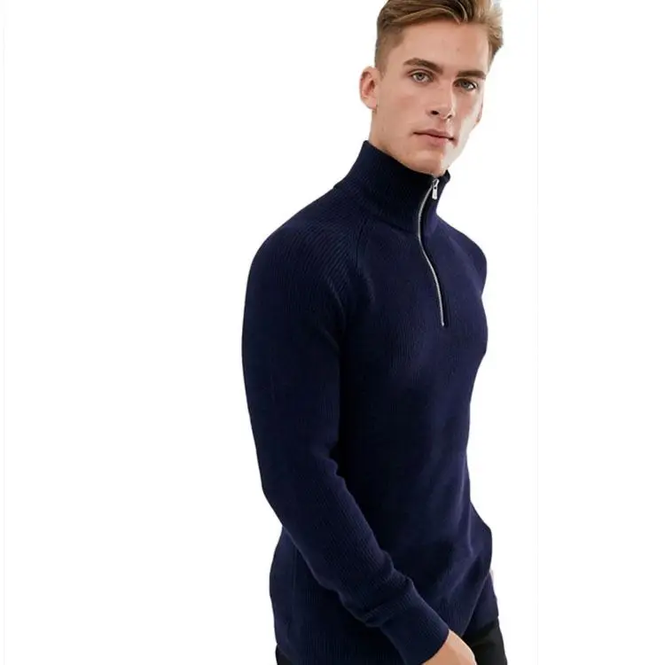 High quality blank half zip  turtleneck sweater cashmere casual vintage knitted o-neck mens sweaters