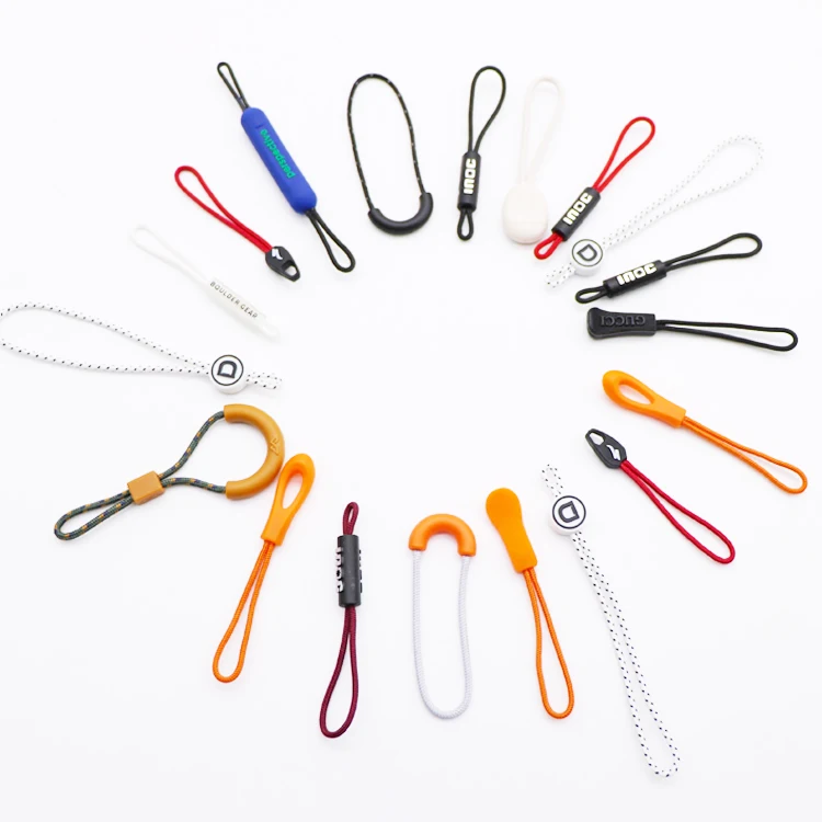 Wholesale Fancy Rubber Design Custom Logo Puller Silicon Long Zipper Head Puller Zinc Alloy Zipper Slider for Garment