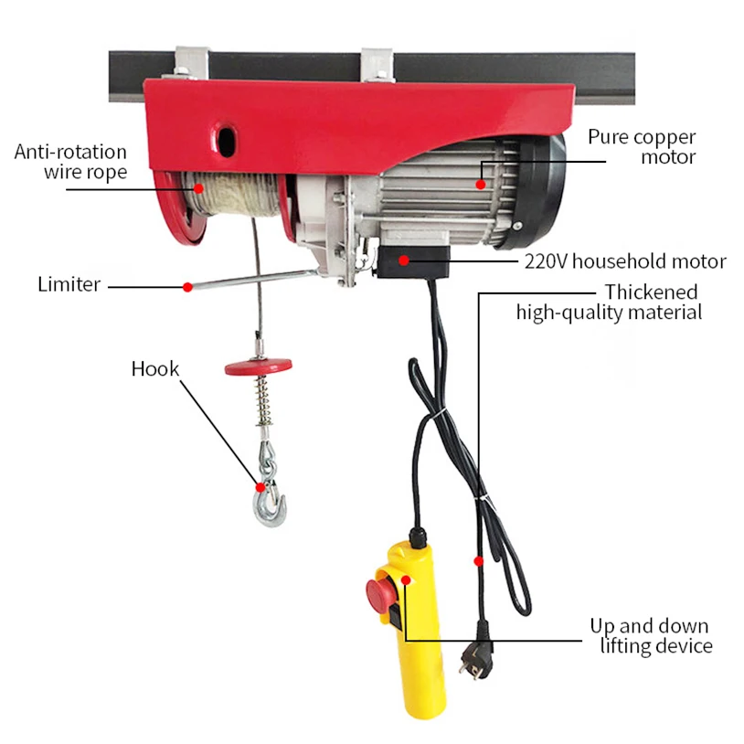 Mini Electric Chain Hoist Vital Lifting 1000kg  Single Phase 220v Pulley Wire Rope Electric Hoist