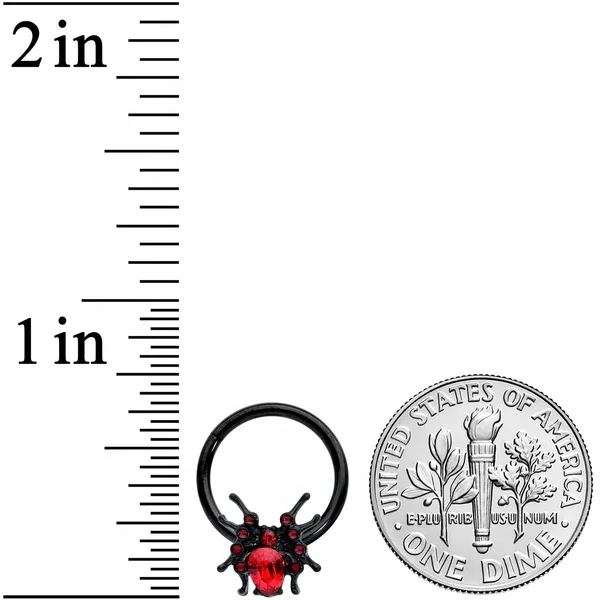 16 Gauge 3/8 Red Gem Black Spider Halloween Hinged Segment Ring Septum Clicker Cartilage Tragus Helix Piercing Earrings