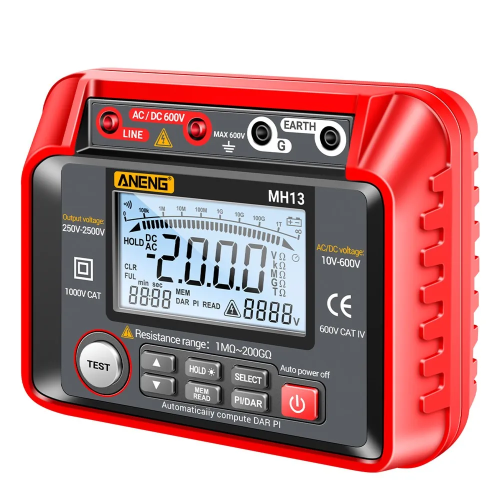 Цифровой тестер сопротивления изоляции 250V-2500V ANENG MH13 Megger