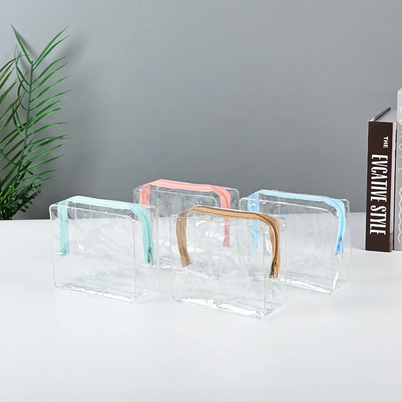 Ready to Ship 0.2mm thickness Economic pvc clear cosmetic bag transparent make up bag pouch wholesale custom logo beauty bag