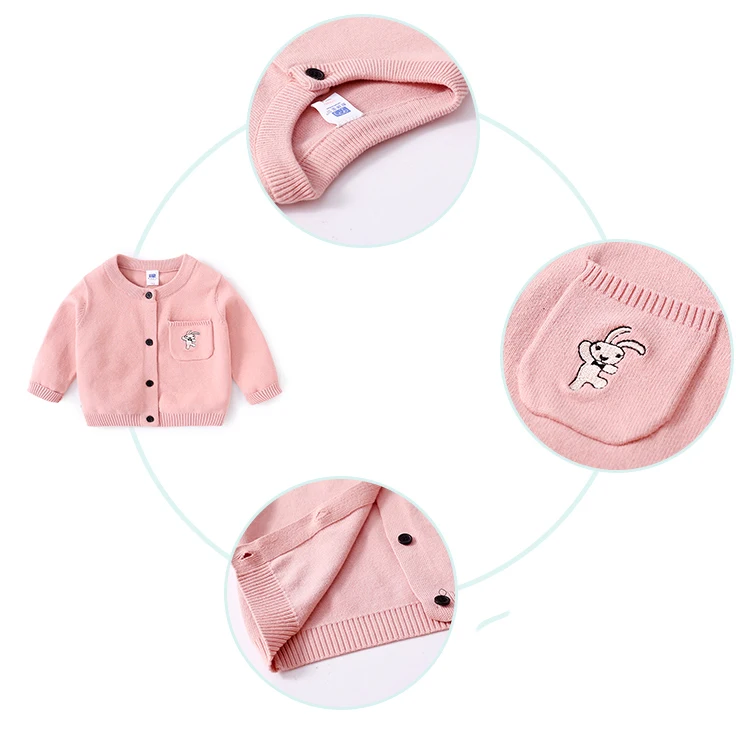 
Cartoon Embroidery kids clothing Knitted babies sweater cardigan with pocket for autumn 