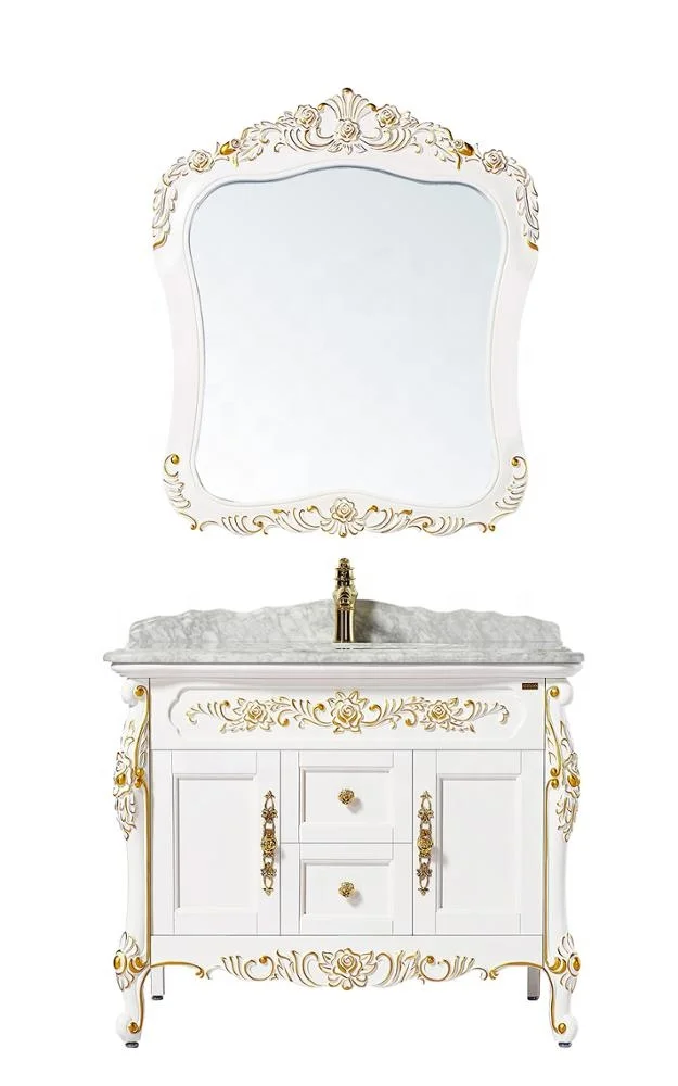 
High-end Hotel Luxury Antique Vanity Bathroom Solid Wood With Double Sink 