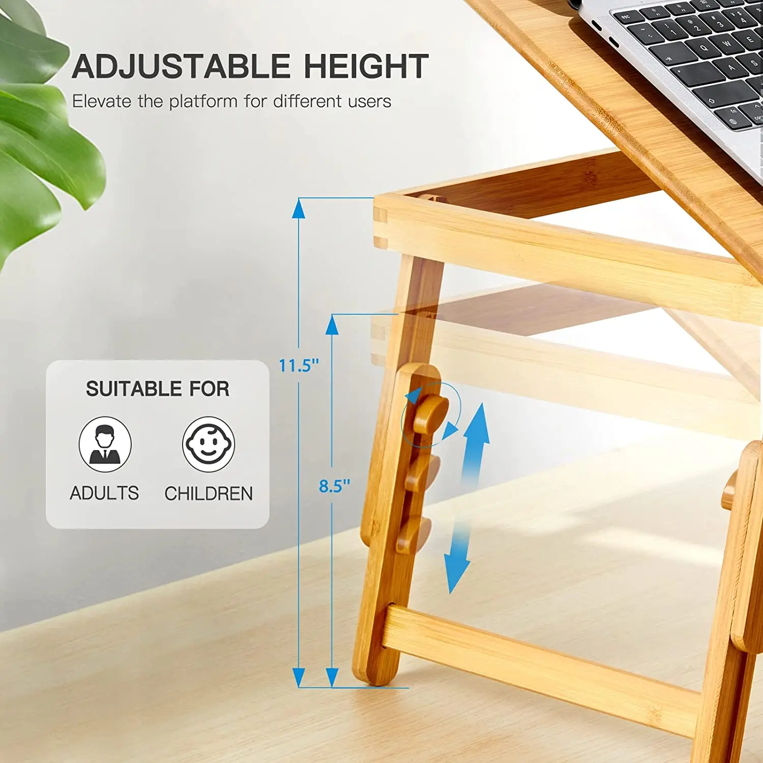 Multi-Functional Bamboo Bed Tray Adjustable  Bamboo Lap Desk with Folding Legs and Storage Net