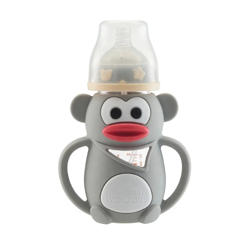 Cute shape BPA free baby feed glass  bottle 260ml Breast Milk bottle