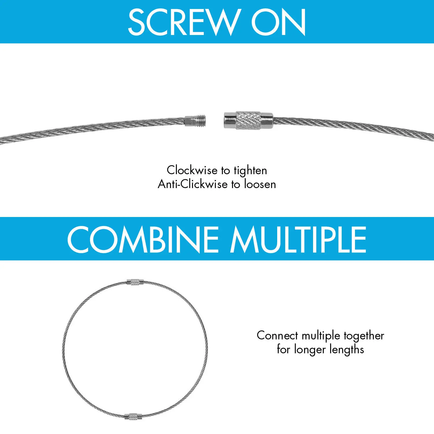 2mm Stainless Steel Wire Keychain 6.3 Aircraft Cable Key Ring Luggage Loops