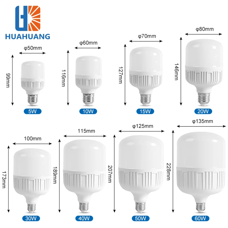Huahuang Good Quality Office Home PP 5W 10W 15W 20W 30W 40W 50W 60W SKD B22 E27 LED Light Bulb