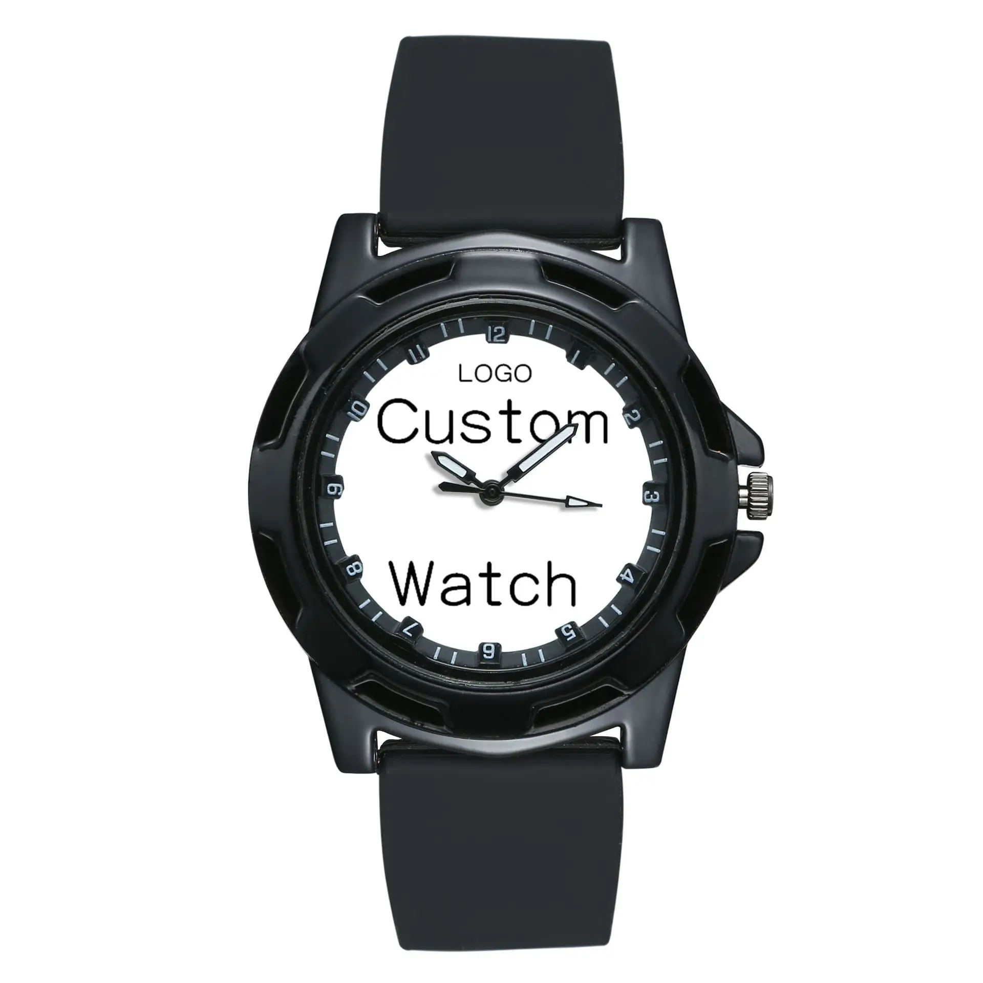 Customize Your OWN Design Brand Logo/Picture Leather Black Quartz Watch For Men Women Personalized Watch Custom Clock