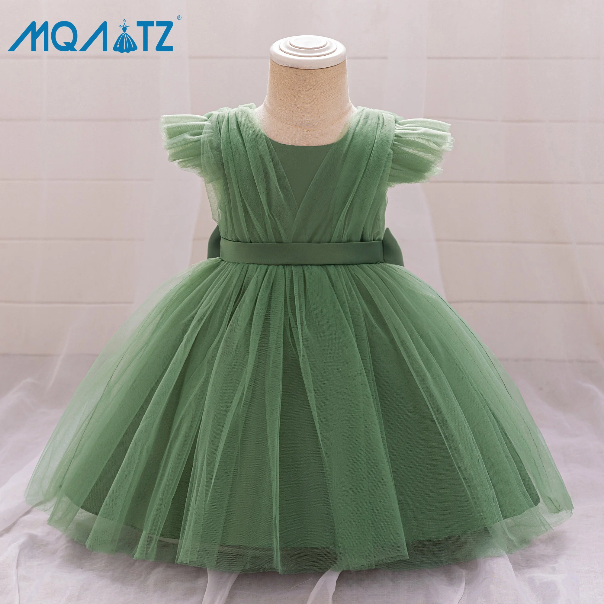 MQATZ Rose Red Tulle Mesh Wedding Baby Girl Dress Toddler Birthday Party Princess Dresses for Kids L2226XZ