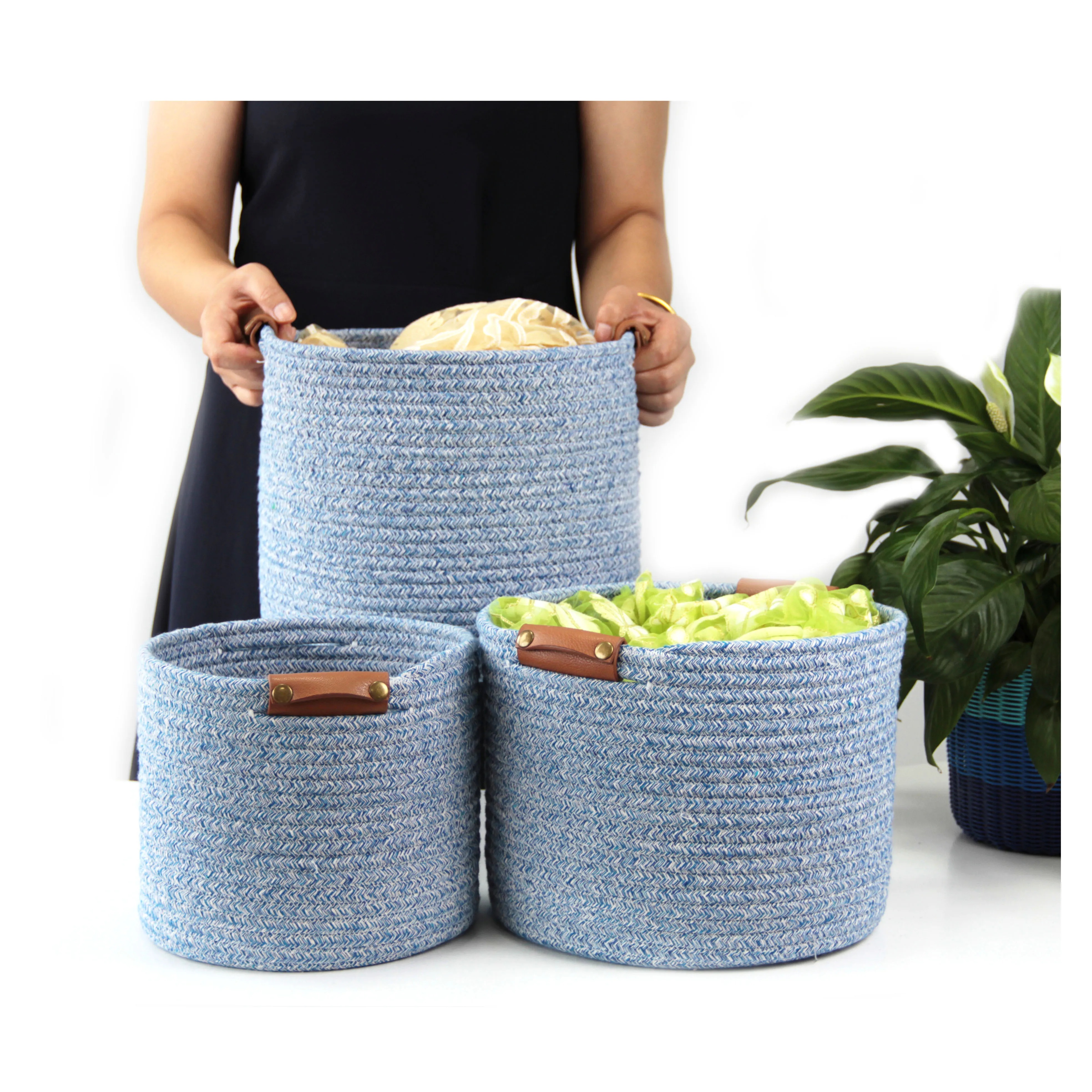 China factory 100% cotton rope basket woven cotton home storage basket Sundry cotton rope basket storage organization
