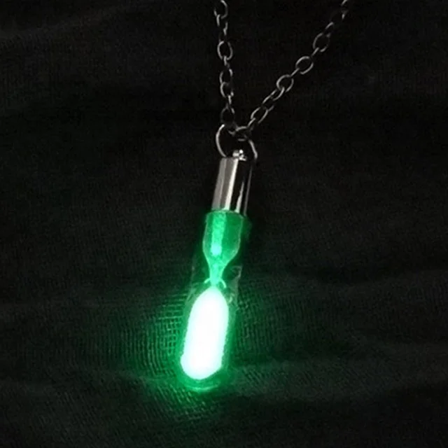 Women Men Halloween Accessories Glow In The Dark Quicksand Wishing Hourglass Crystal Drift Bottle Jewelry Necklace