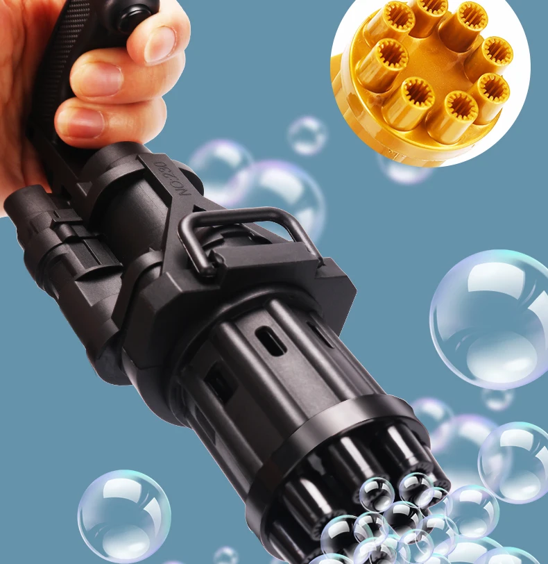 Best selling bubble gun  for gatling shooter machine kids children wholesale plastic electric toys with 8 hole and batteris lig
