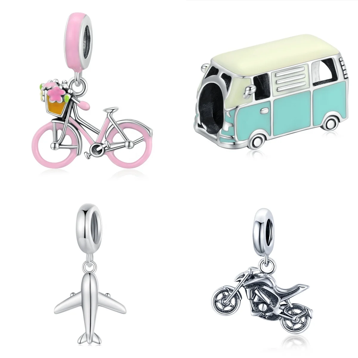 925 Sterling Silver Fashion Jewelry Charms Fine Jewelry Making Enamel Mini Vehicle Bus Bicycle Motorcycle Airplane Charm Pendant