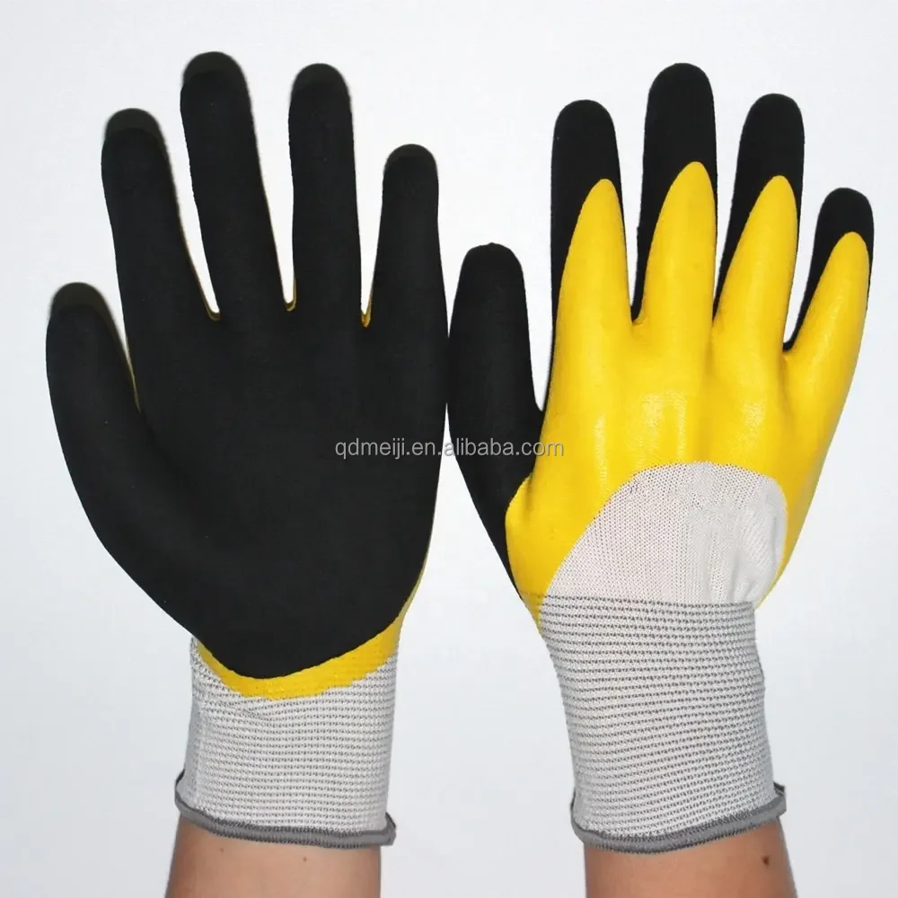 Custom Double Half Coated Nitrile Glove EN388 Oil Field Safety Gloves with Anti-Slip Anti-Static Features Cotton Liner for Men