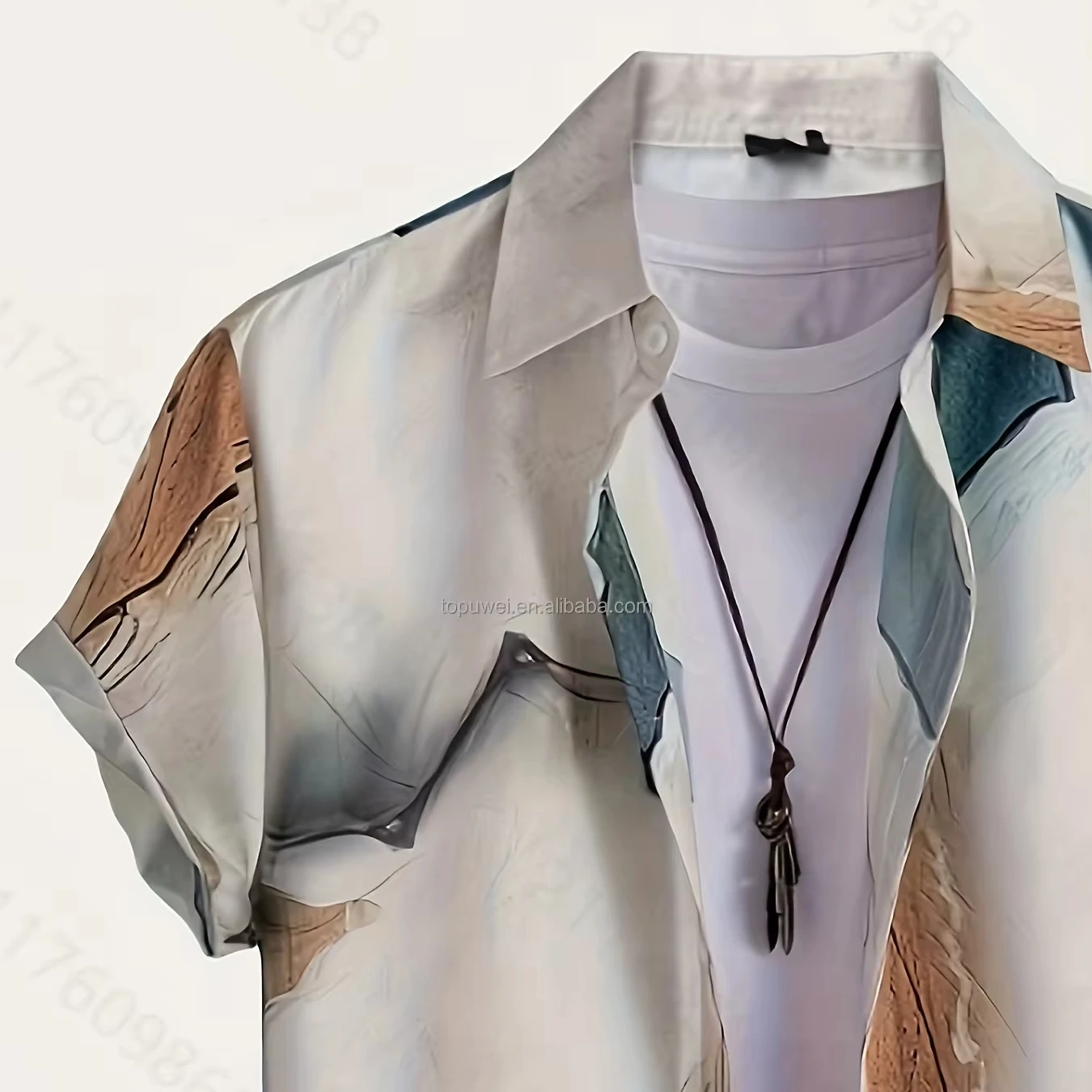 Summer High Street Full Print Mercerized Cotton Lapel Oil Painting Design Hawaiian Beach Shirts For Men