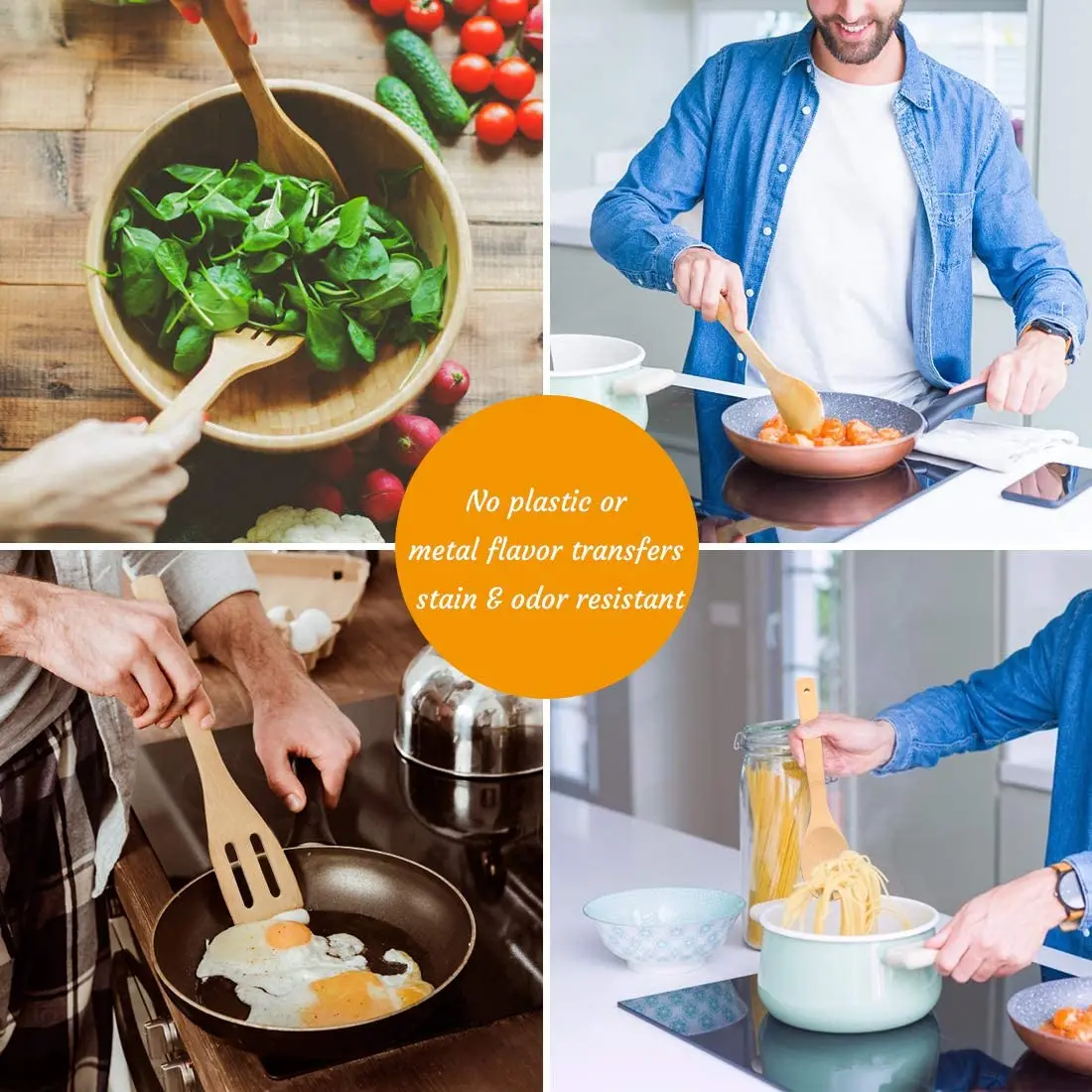 Amazon Best Sell 6 Pcs Custom Logo Kitchen Serving Wooden Kitchen Utensil Set Wood Spatula Kitchen Cooking Bamboo Utensils Set