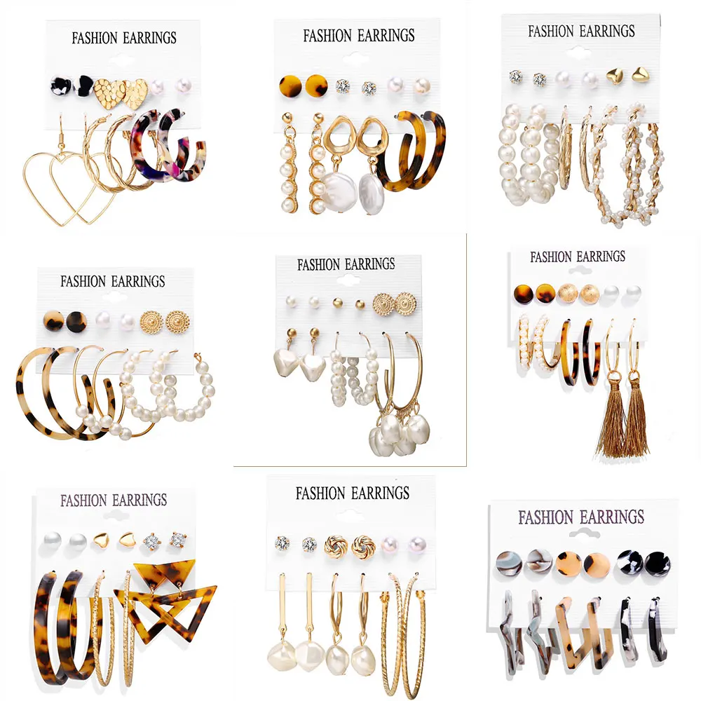 Оптовая Продажа Модные серьги для женщин комплект ювелирных изделий в Корейском стиле Позолоченные серьги-гвоздики серьги в виде колец, набор