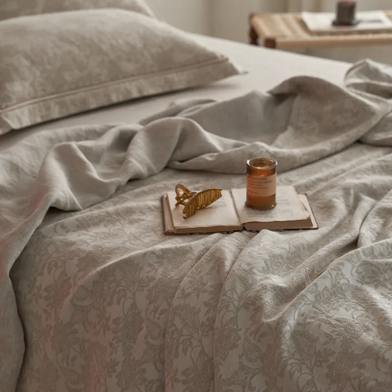 Japan Pure Linen Bedding Sets Queen King Size Embroidery Duvet Cover Flat/Fitted Sheet Bed Linen Hotel Style Home Textiles