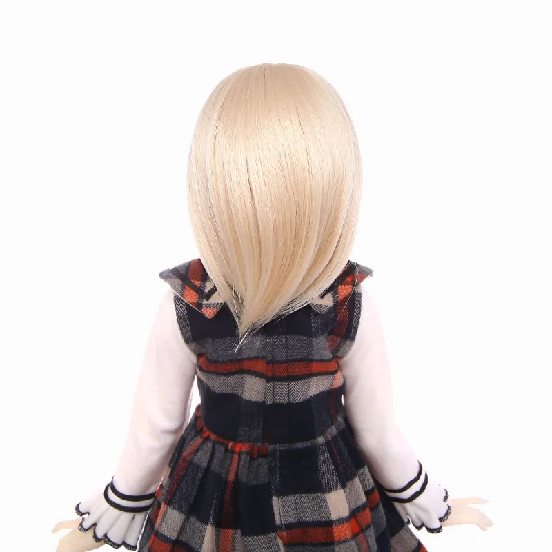 wholesale price straight medium hairstyle BJD doll wig hair light gloden blonde side parting bjd wig for 8-9 inch