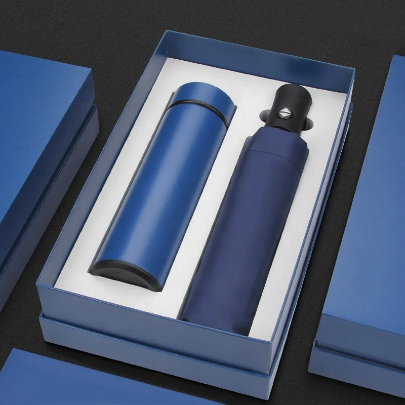 Hot selling luxury personalized valentine gifts for men customized thermos cup with umbrella corporate business gift sets