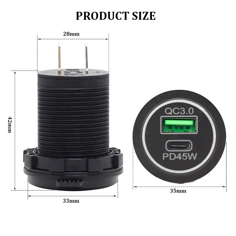 12V 24V Universal Dual Port Bus Car Socket QC3.0 USB Type C 45W PD USB Car Charger