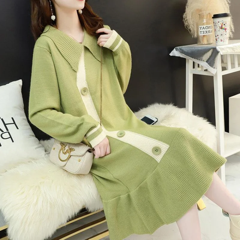 2020 Latest new arrival doll collar long sleeve loose fit pregnant women fishtail knit long sweater dress
