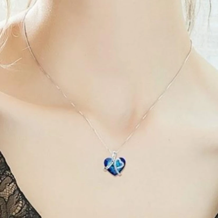 2021 i love you forever necklace  sea heart necklace clavicle heart crystal pendant alloy women diamond necklace