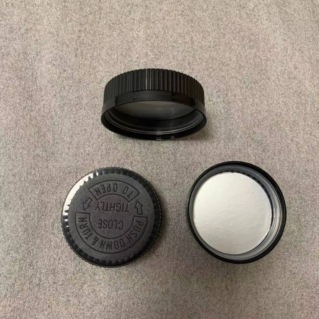 Manufacturers wholesale neck 53MM ribbed closure plastic child proof screw cap  CRC child resistance lid with Gasket for bottle