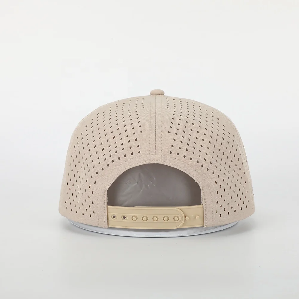 Wholesale Custom Embroidery Logo 5 Panel Dad Hat High Quality Polyester Golf Gorras,Laser Cut Hole Sport Rope Black Baseball Cap