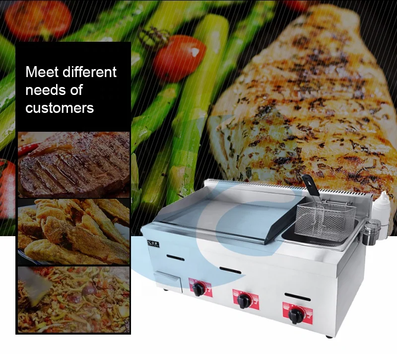High Quality Table Top Gas Griddle Machine With Gas Fryer LPG Beef Pork Meat Roaster Machine Cooking Stove for Restaurant