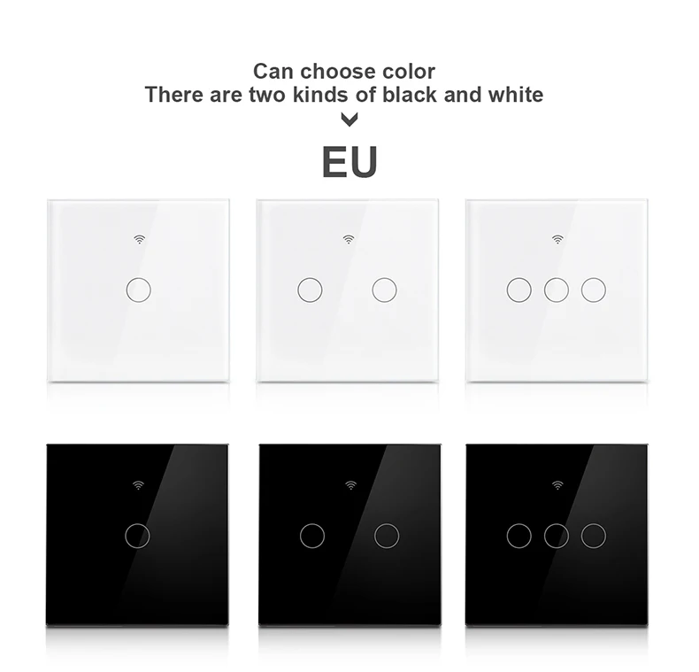 Smart Life Tuya EU 86mm 1/2/3 gang Glass Panel Touch Screen Wifi Switches Wi-Fi interruptor intelligent Wall Light Smart Switch