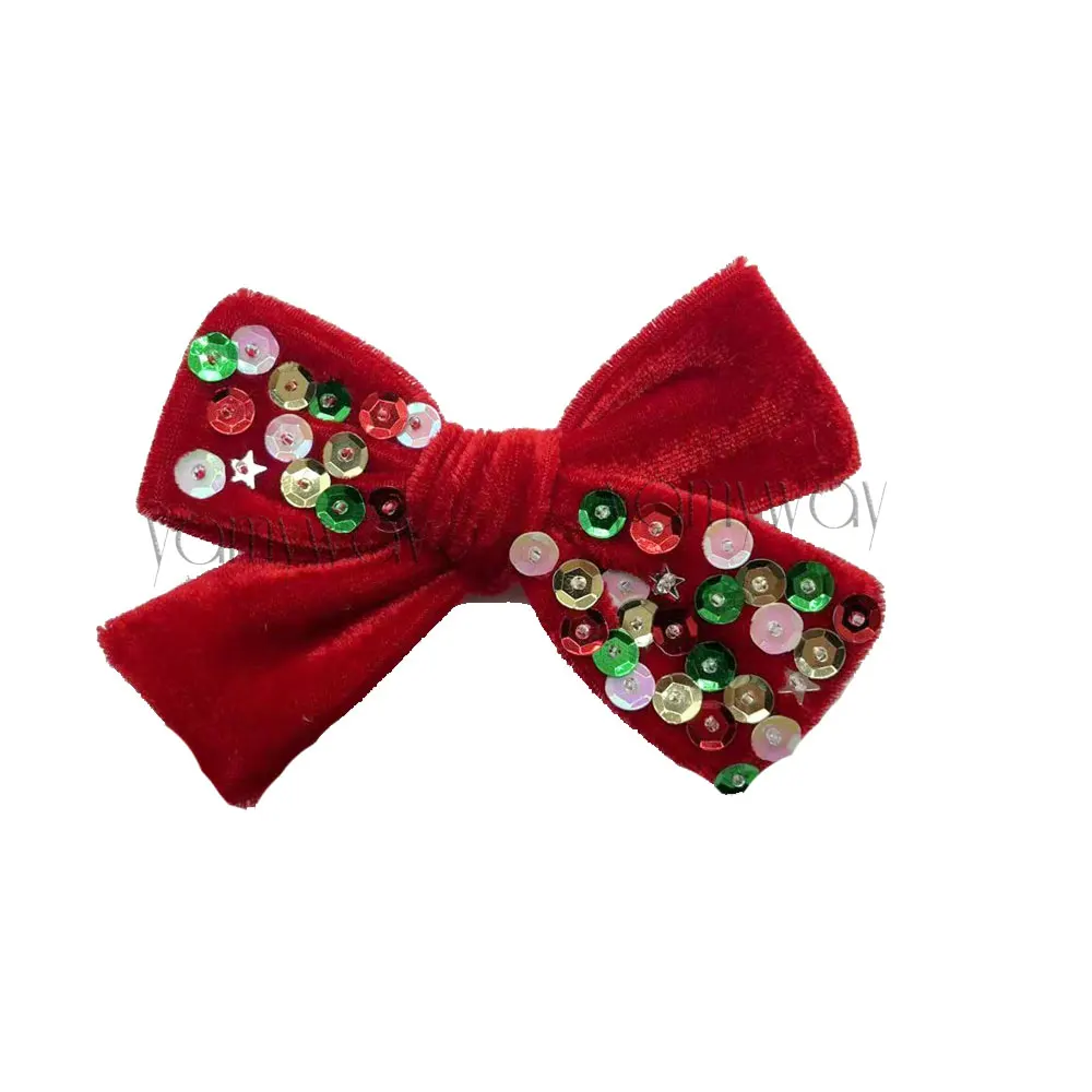 2024 New Christmas Sequin Embroidery Hair Bow with alligator clip or nylon headband Embroidered Sequins Velvet Bows