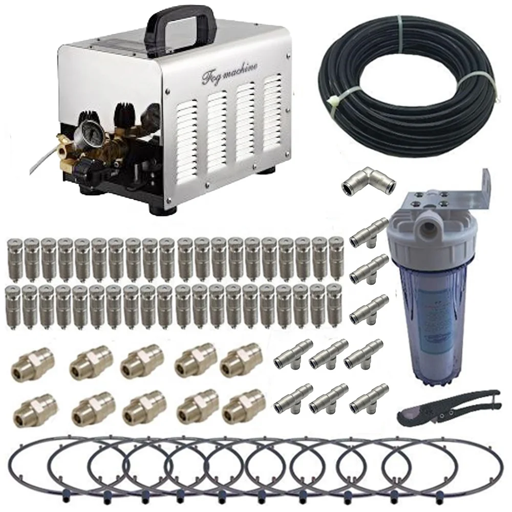 High-Pressure Misting Pump with Stainless Steel Ring and Brass Nozzles for Outdoor Garden and Patio Humidification