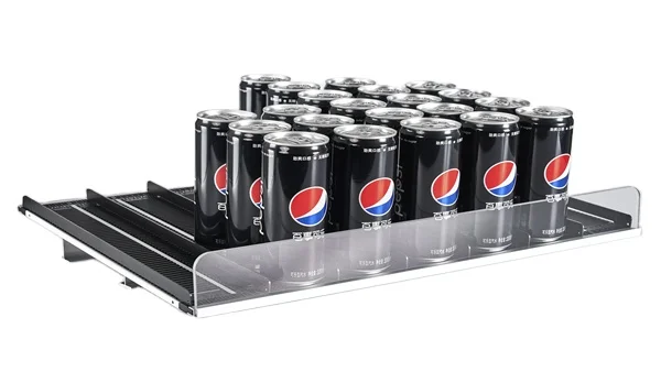 Walk in cooler display racks frp fiberglass roving shelf roller track roller shelves pusher beverage glide system