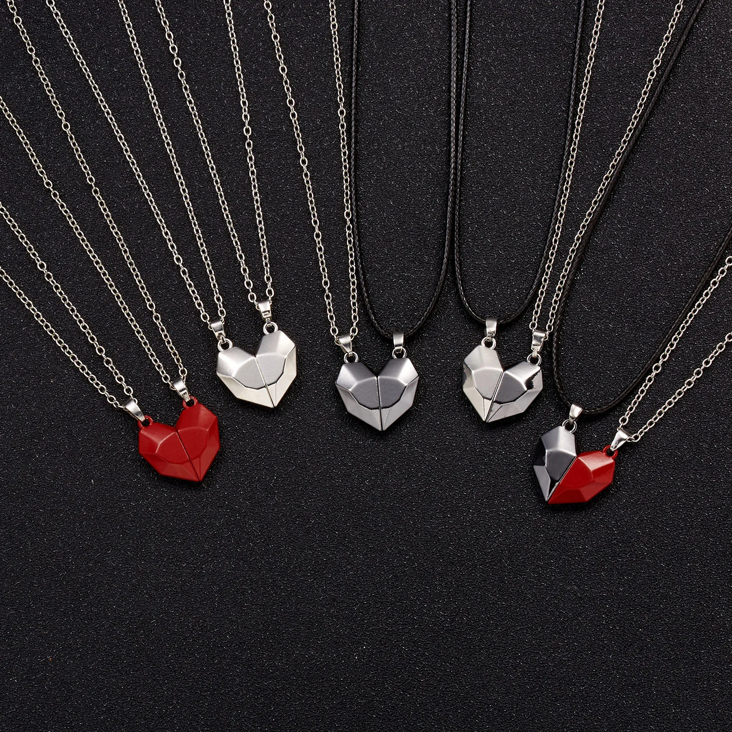 Fashion couple magnetic necklace, couples necklace pair half heart, romantic lover necklace jewelry