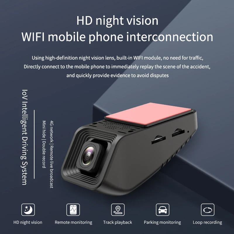 4G SIM Mini Cloud Dash Cam Dual Camera Screenless Car DVR GPS WiFi 1080p Resolution Front Rear Dual Lens App Live Car Dashcam