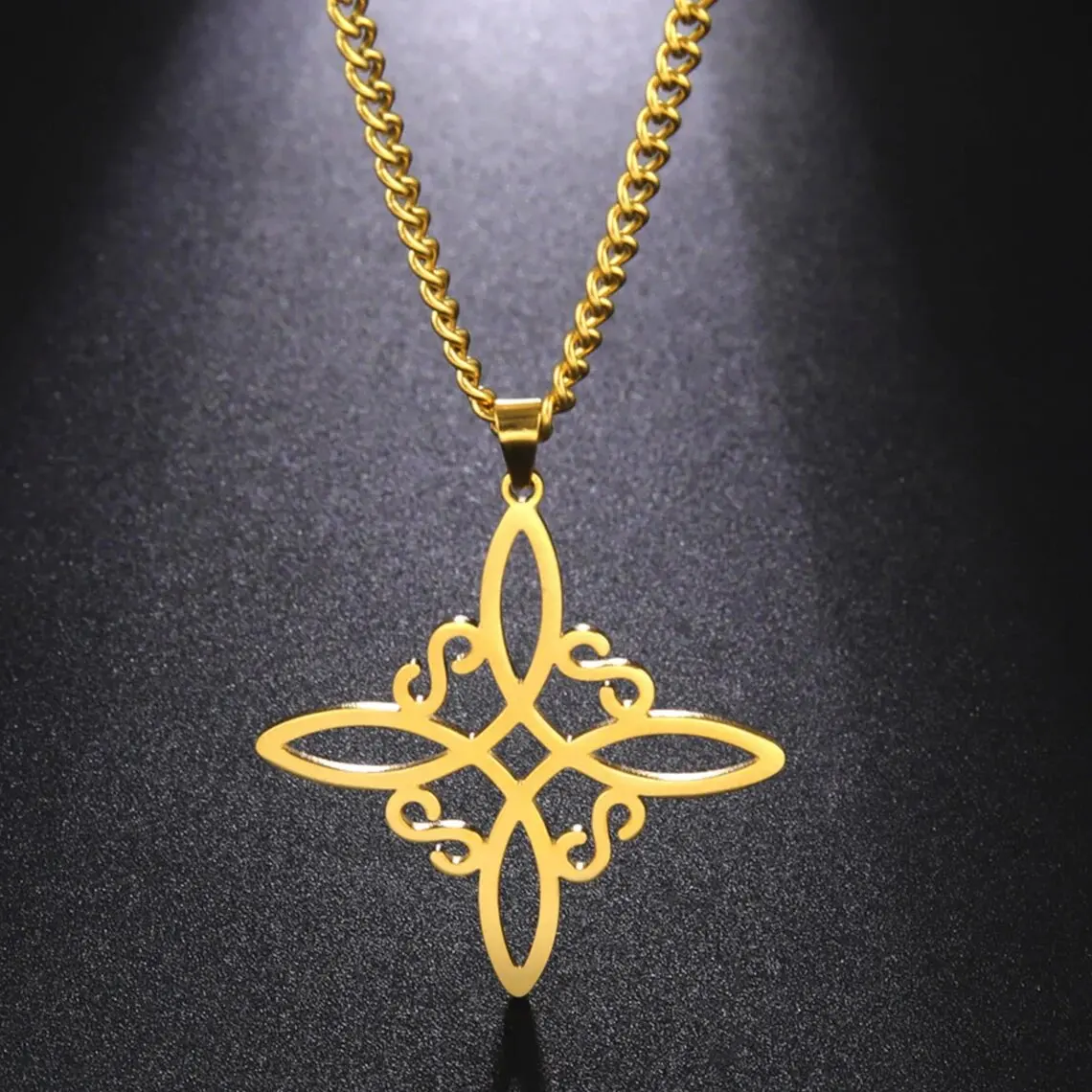 High Polished Stainless Steel Witch Knot Necklace,Fashionable Amulet Jewelry,Pagan Star Witchcraft Pendant