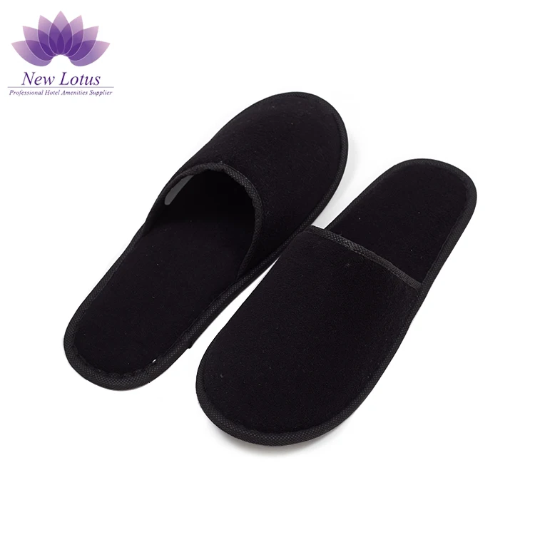 OEM Custom Logo Personalized Wholesale Luxury Cheap Black Washable Hotel Room Spa Guest Disposable Slippers
