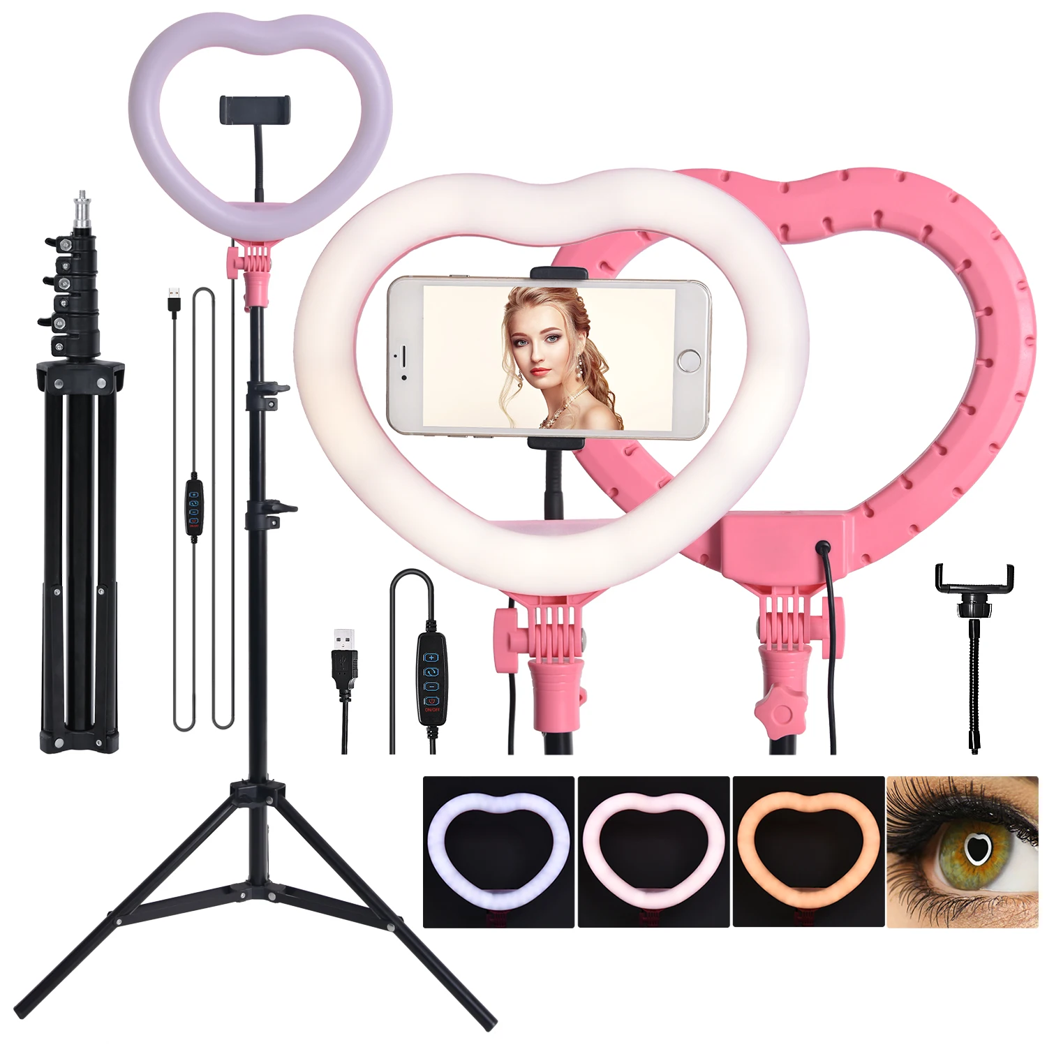Wholesale 10 Inch Heart Shaped Ring Fill Light 3200-5600K Photographic Lighting With Tripod Stand For Live Stream Makeup YouTube