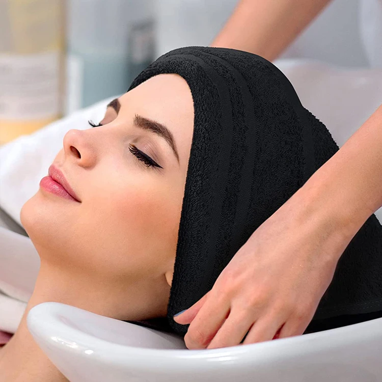 hairdressing cotton custom with logo microfiber salon beauty spa black barber towels