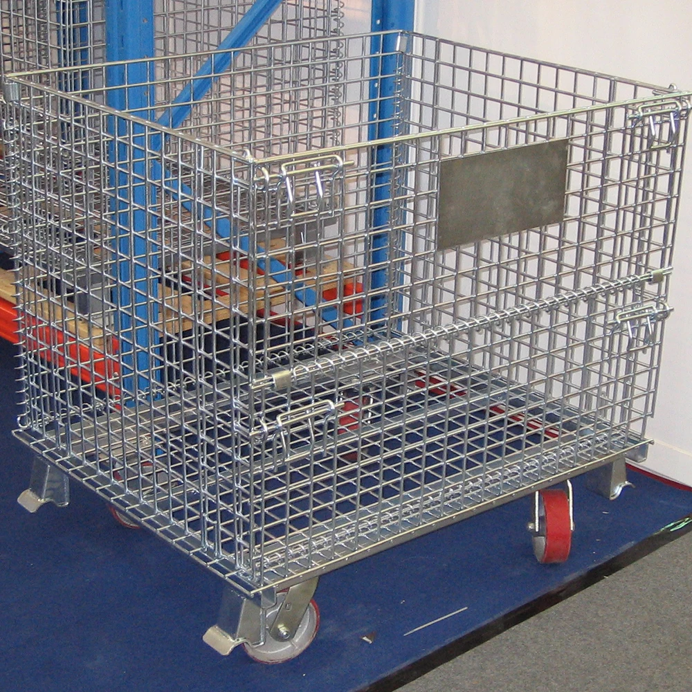 Peterack Foldable Mesh Storage Cage Corrosion Protection Industrial Metal Box Gitterbox Powder Coated Wire Mesh Container