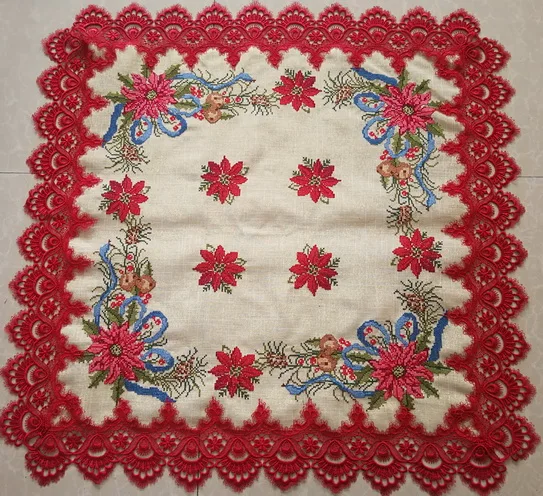 christmas tablecloth with embroidery and cutwork