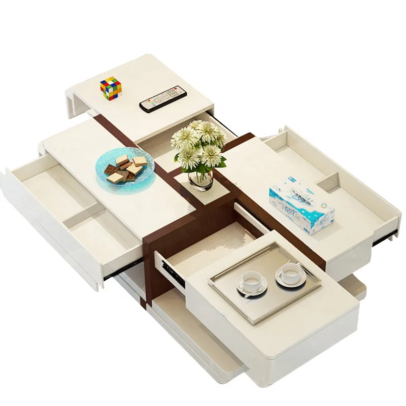 Wholesale Living Room Furniture Sets Large Capacity Storage Modern White Wood Coffee Table
