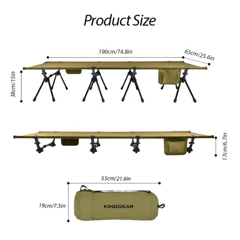 Camp Cot Bed Folding Adjustable Height Travel Cot Folding Bed Outdoor Camp Bed Folding Portable Cot