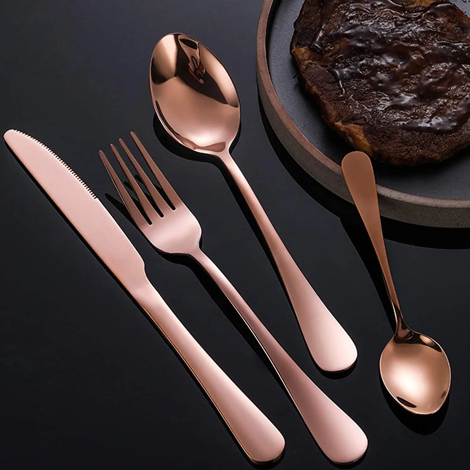 Luxury 48 PCS Flatware Shiny Mirror Fork Spoon Serving Cutlery Set Stainless Steel Silverware