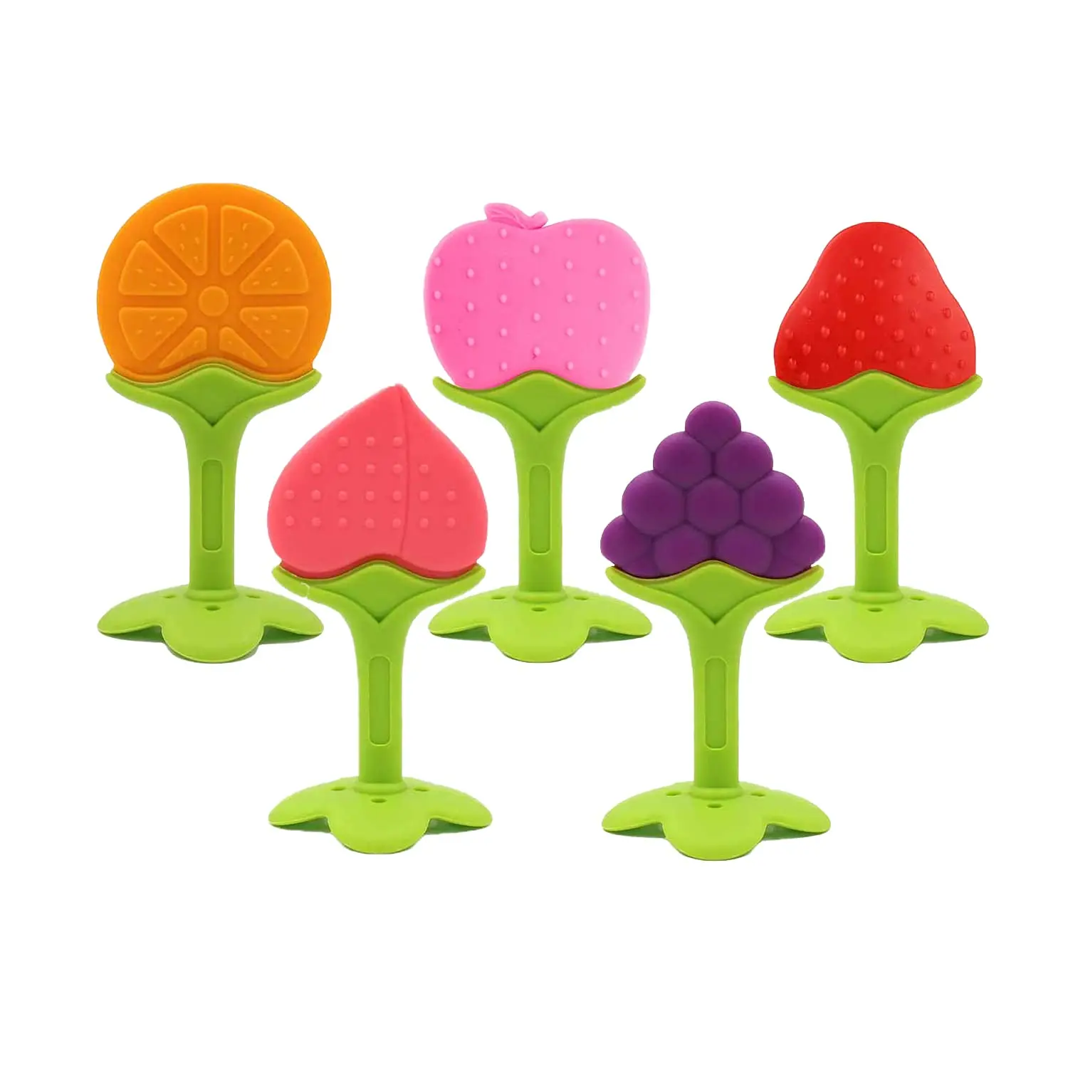 
Eco Friendly Soft Baby Teether Fruit Teething Toy Food Grade Approved Silicone Baby Teether Set 