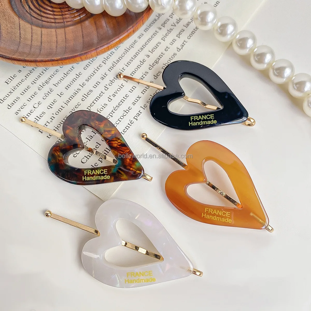 BELLEWORLD New Hot Retro Style France Handmade Heart Metal Hairclip Custom Color Graceful Metal Heart Hair Clip Buckle for Hair