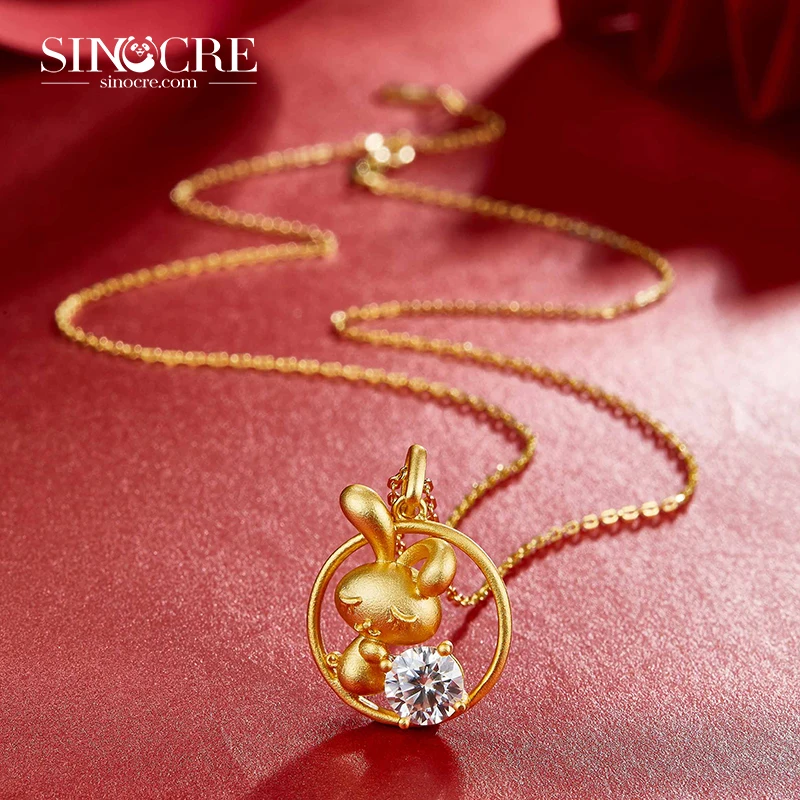 SINOCRE Best Company Rooster Angel Pendant Gold Punk Moissanite 18K Solid Chain Twelve Zodiac Signs Animals